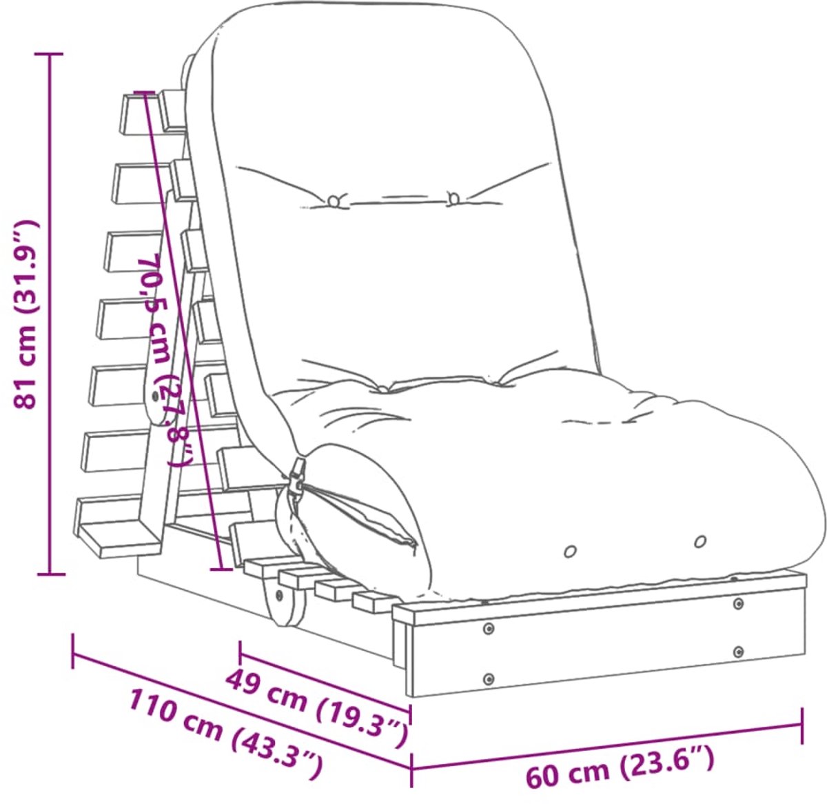 vidaXL Futon - slaapbank - met - matras - 60x206x11 - cm - massief - douglashout natuurlijk douglashout