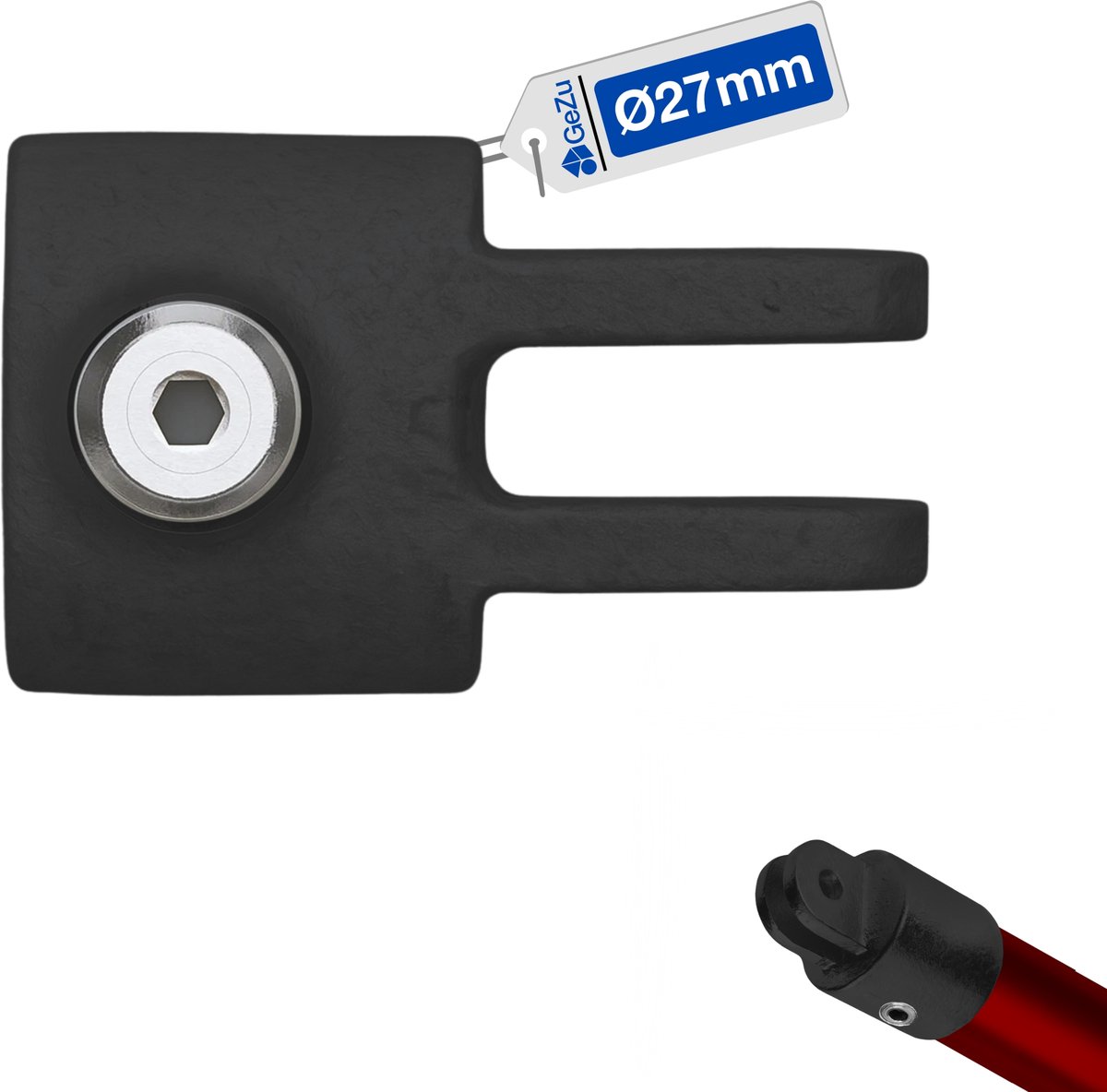 GeZu Impex Buiskoppeling Huls tbv Scharnierstuk 27mm Vuurverzinkt Zwart