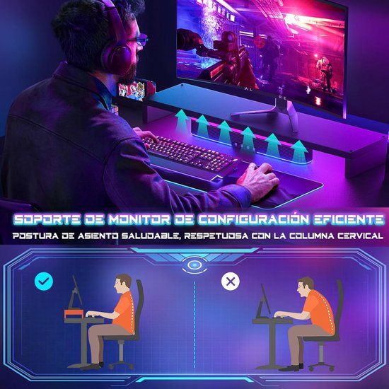 Gamingbureau met Stopcontacten en LED Verlichting - 40 Inch - Ideaal voor Thuiswerk en Gaming — afbeelding 2