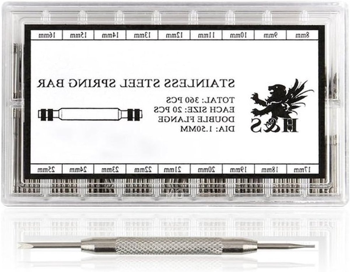 - Horlogeband Pin Verwijderingsset - Horloge Reparatie Gereedschap - Roestvrij Staal - Spring Bar Tool - 360 stuks - 8-25mm - Zilver - Klassiek - Geschikt voor Diverse Horloges - Veerstaaf Tool Kit