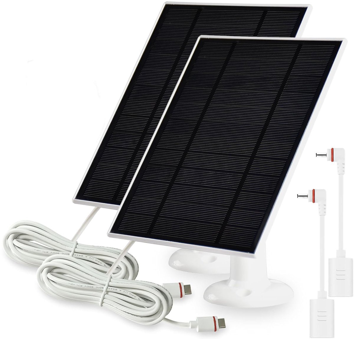 Zonnepanelen geschikt voor Ring Stick Up Cam/Pro-accu's en geschikt voor Ring Spotlight Cam Plus/Pro-accu's, 2 stuks, inclusief USB-C-naar-stekkeradapter.