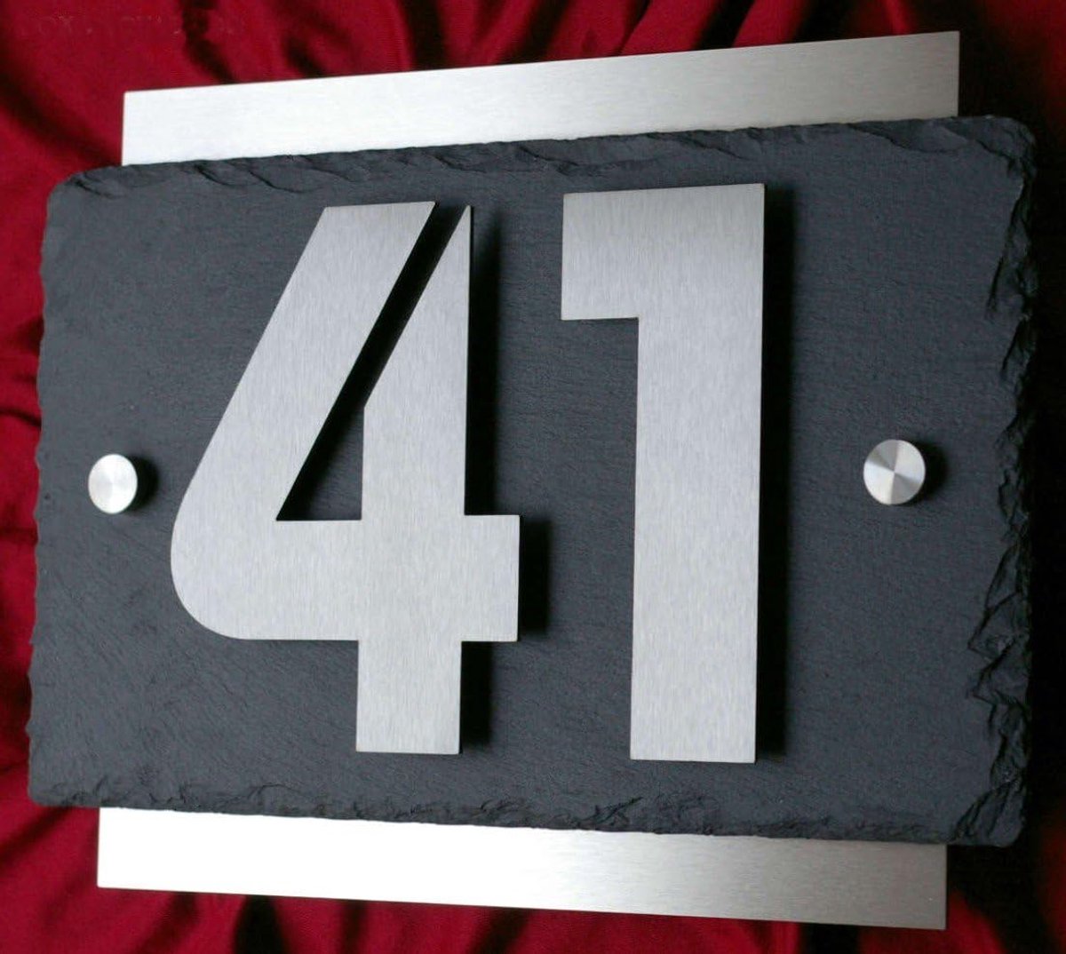 Huisnummer Plaat - Adresbord Deur - Huis Identificatie - 3D Design Leisteen - 13cm Cijferhoogte - Roestvrij Staal