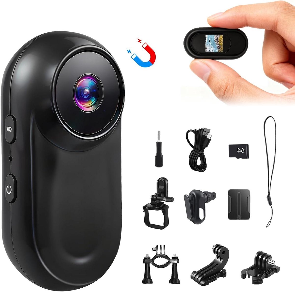 Mini Actiecamera - Draagbare Camera - Outdoor Sporten - Magnetische Bevestiging - Compact Formaat - Zwart