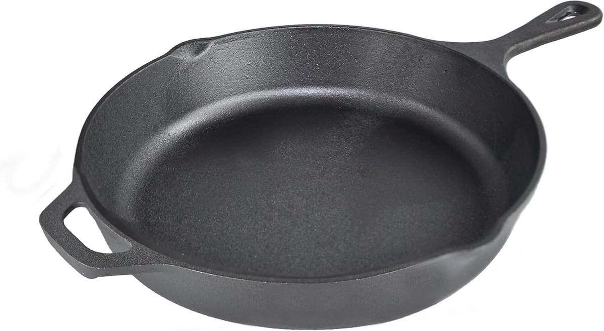 Gietijzeren Koekenpan - Ronde Pan - Vlees Sealen - Anti-aanbehandeling - 26 cm - Zwart