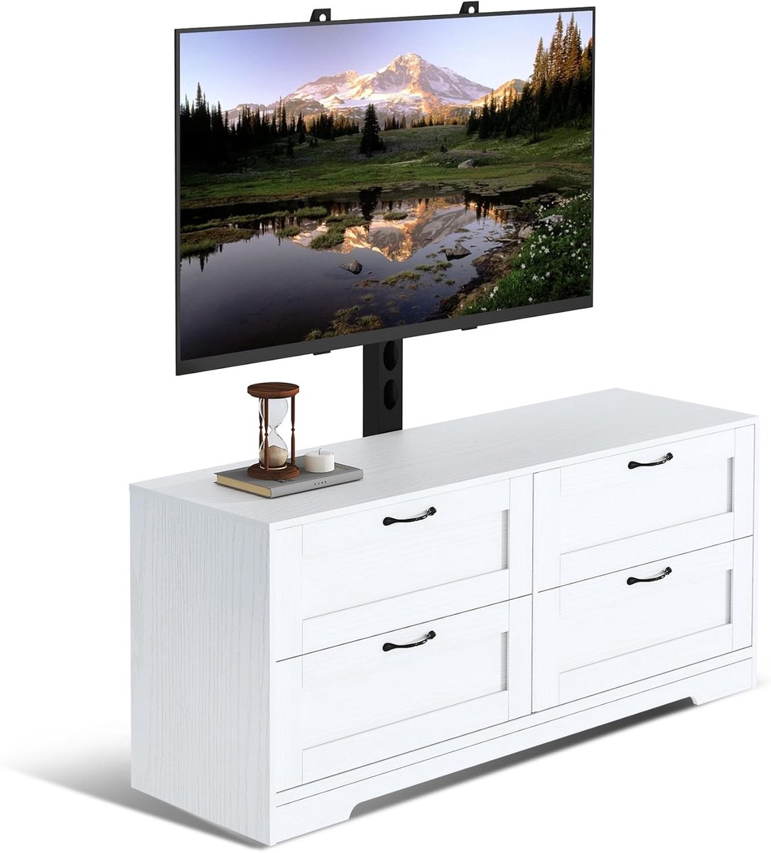 Tv-meubel met in hoogte verstelbare muurbeugel voor tv's van 32-80 inch- mediameubel met 4 opberglades- houten entertainmentmeubel voor woonkamer en slaapkamer- wit