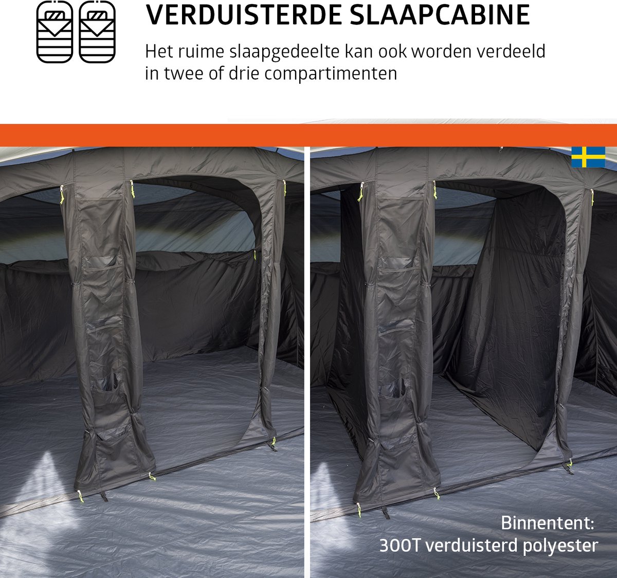 Campout 6 Persoons Opblaasbare Tunneltent Familietent – 3 Slaapcabines – 5000 mm Waterdicht – Grote Leefruimte – Incl. Pomp & Luifel – foto 3
