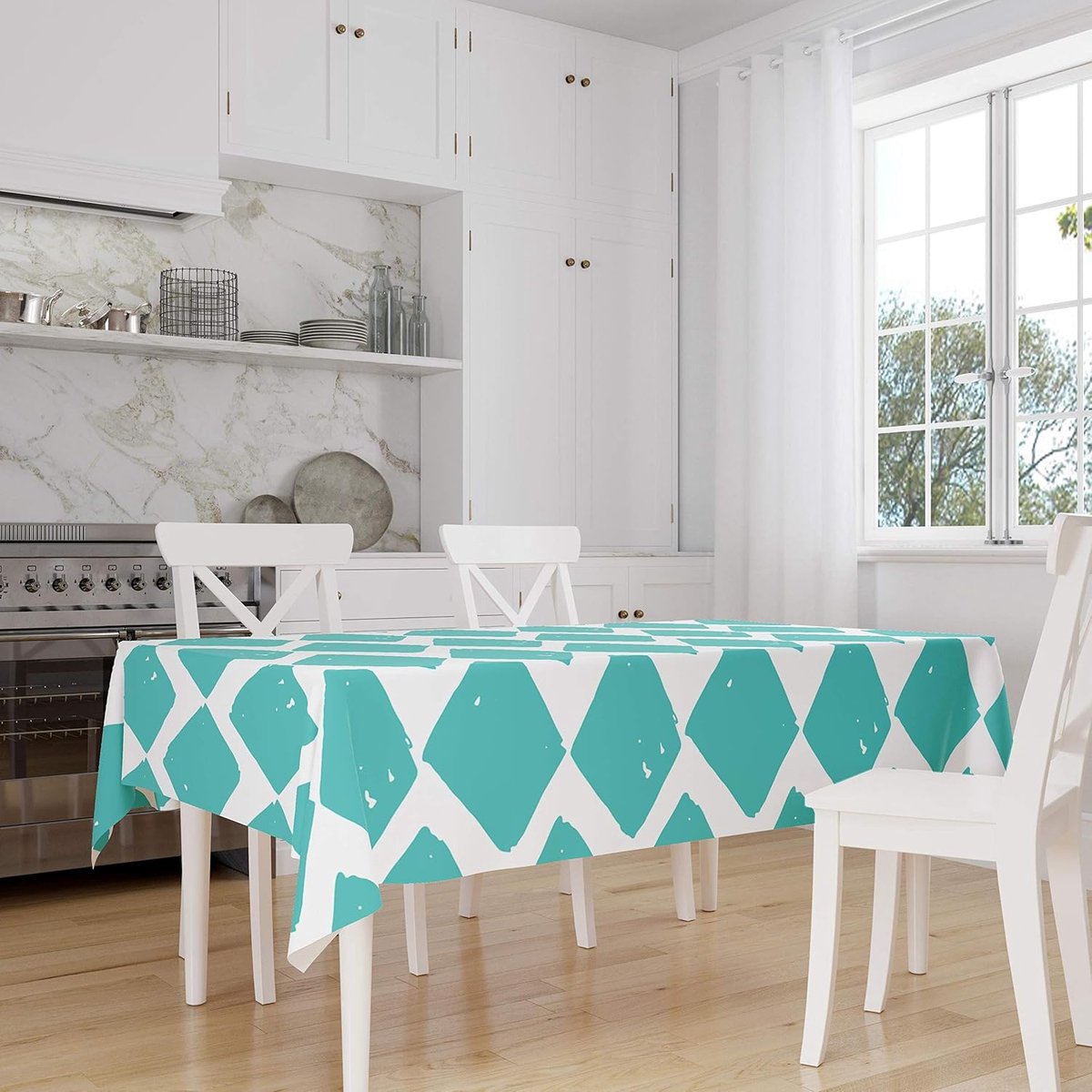 Tafelkleed - Tafellaken - Tafel Decoratie - Waterafstotend - 140x160 Cm - Turkoois wit