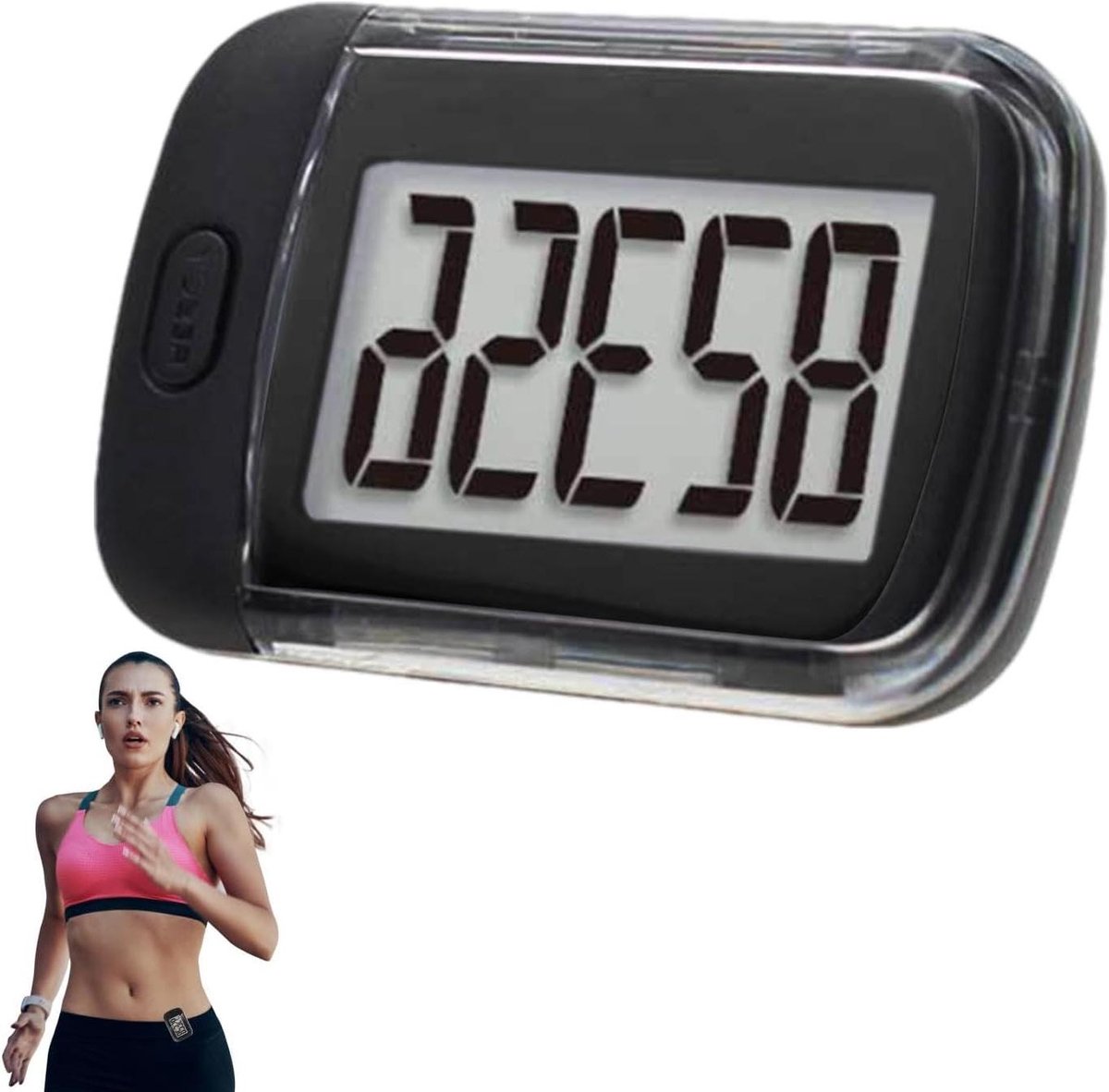Stappenteller Hardlopen - Loopmeter Wandelmeter - Fitness Bijhouden - Nauwkeurige Stapregistratie - 65x45x22mm - Zwart