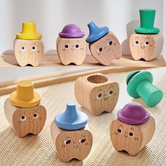 SnelShoppen - 4 Stuks Melktanddoosje Houten Tanddoosje voor Baby Tanden, Kinderen, Meisjes, Duurzaam, Corrosiebestendig, Silicone Deksel, Perfect voor van Snelshoppen — afbeelding 5