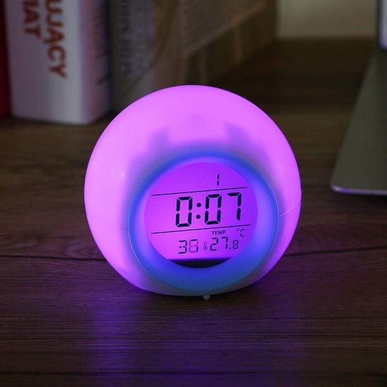 Digitale Wekker - Nachtlamp Klok - Wakker Worden - 7 Kleuren Veranderen - 10 x 10 x 9 cm - Wit — afbeelding 2