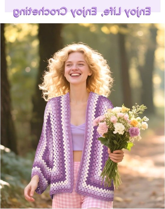 Beginner Haakset voor Granny Check Cardigan, Inclusief Haaknaalden, Wol en Accessoires voor Creatieve Projecten — afbeelding 5