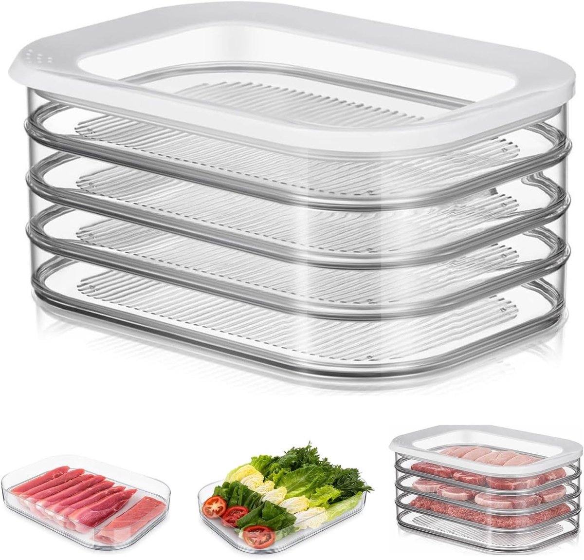 4-laags Koelkast Organizer met Siliconen Deksel - Opbergdoos voor Keuken en Keukenkast, Ruimtebesparend en Praktisch