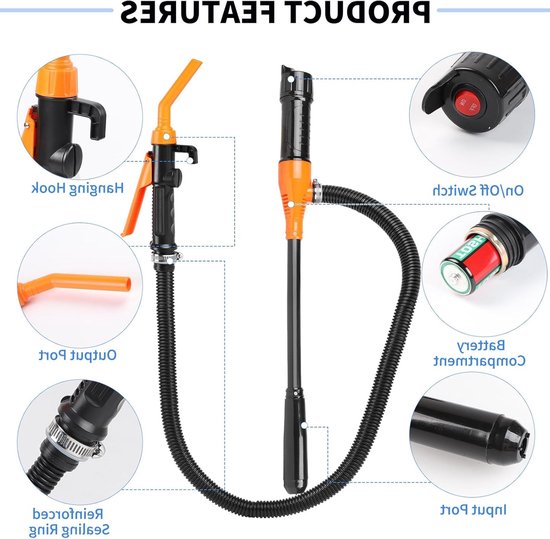 Elektrische Brandstofpomp voor Vloeistofoverdracht, 2.4 Gallon/min, Draagbare Accupomp voor Benzine en Olie, Ideaal voor Auto en Tuin Gebruik — afbeelding 2