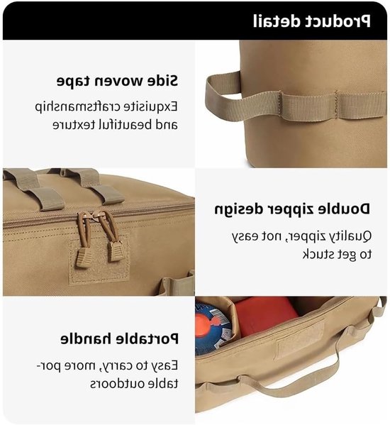 Draagbare Opbergzak voor Gasflessen en Kookgerei, Ideaal voor Kamperen, Picknicken en Barbecueën, Khaki, Handige Tote Bag — afbeelding 2