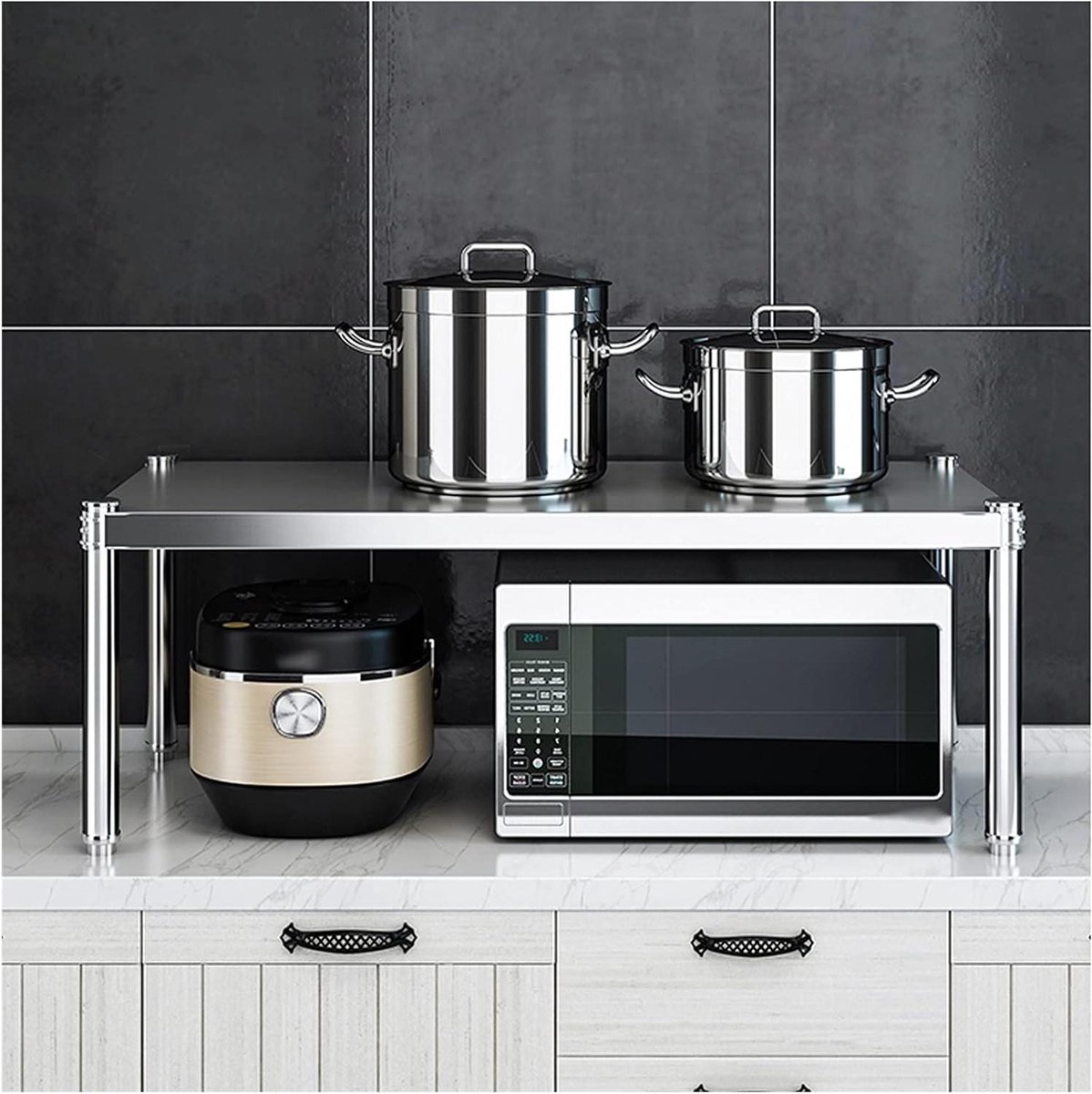Magnetronrek - Microgolfoven Stand - Keuken Opbergen - Dubbele Laag - 70cm - Zilver