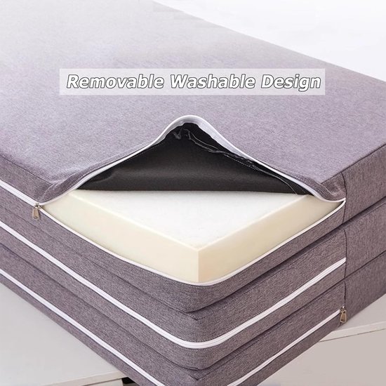 Opvouwbare Matras - Vloermatras Gastenbed - Logeren en Reizen - Machinewasbare Hoes - 200 x 90 x 10 cm - Grijs — afbeelding 3