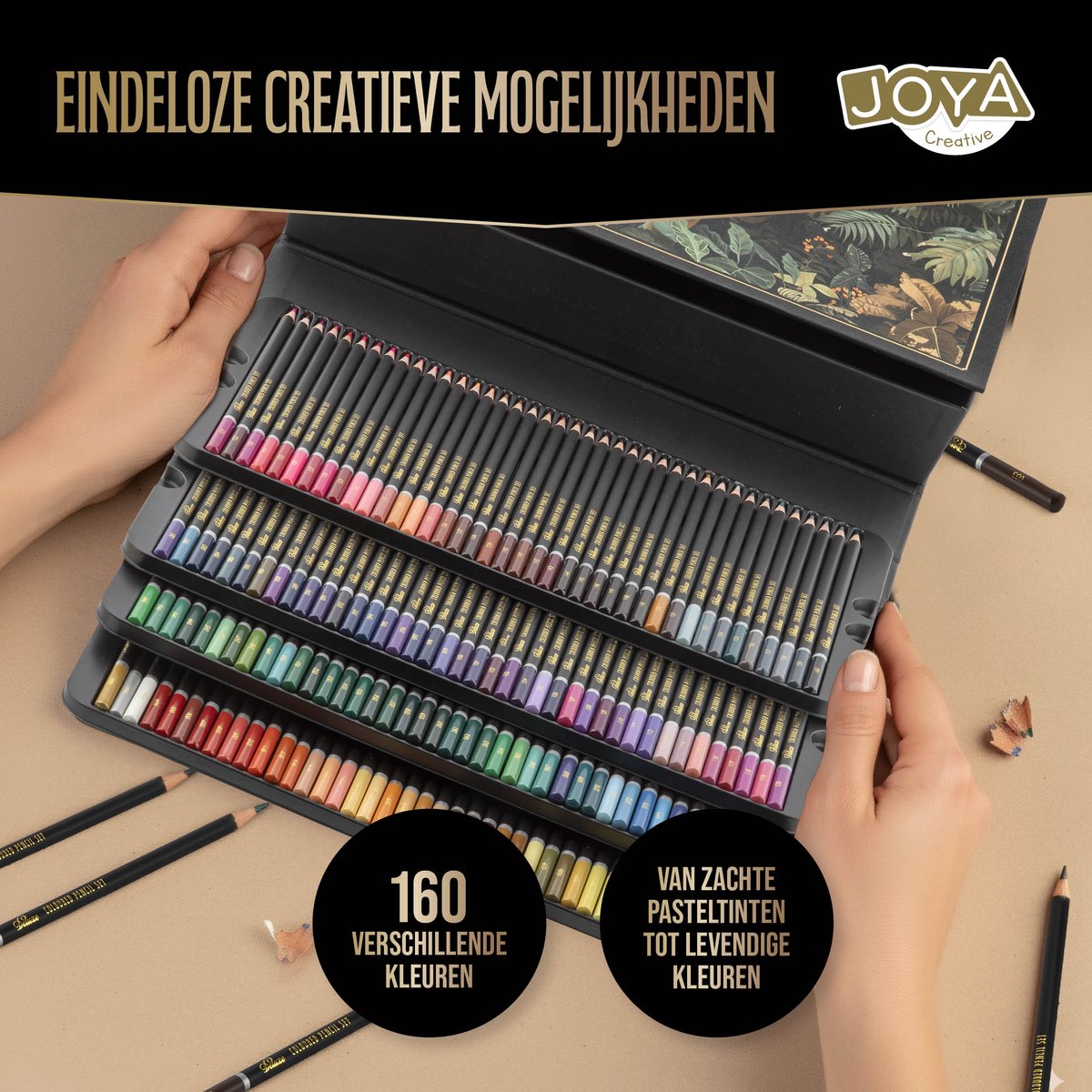 Professionele Kleurpotloden Set - 160 Stuks - Tekenset voor Volwassenen en Kinderen - in Luxe Opbergdoos met magneetsluiting - Joya Creative — afbeelding 7