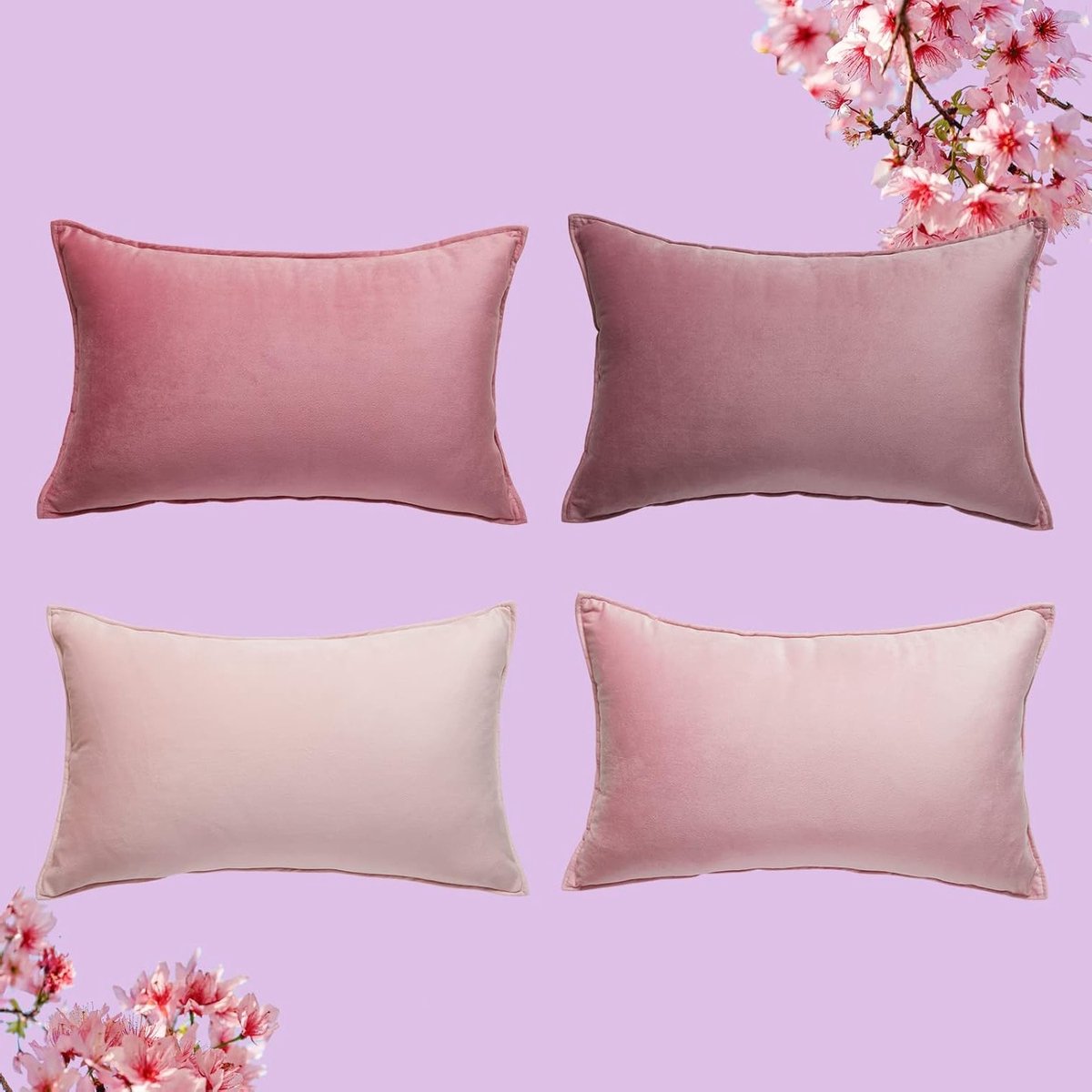 Oblong Kussenhoezen Set van 4 voor Slaapkamer en Woonkamer - Roze Fluffy Kussens 12 x 20 Inch 30 x 50cm, Zachte Decoratieve Kussenhoezen