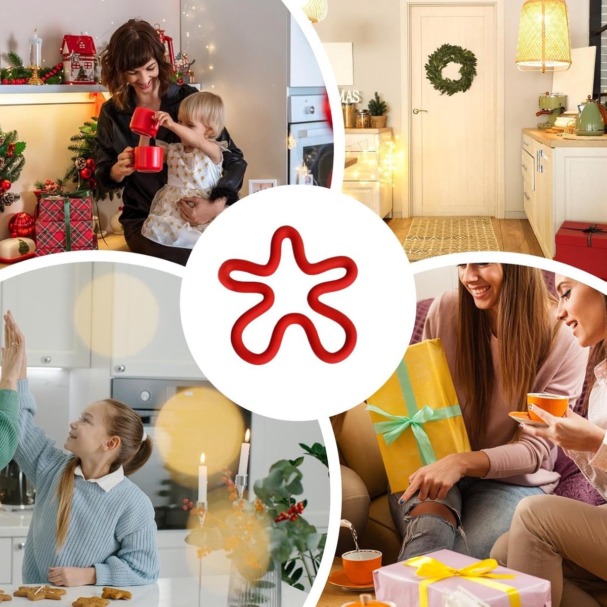 Kerst Onderzetter - Hittebestendige Mat - Tafel Beschermen - Feestelijk Ontwerp - 17 cm - Rood
