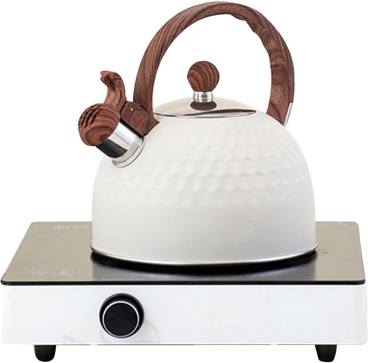 Waterkoker Gasfornuis - Fluitketel RVS - Thee Zetten - Luid Signaal - 2.5 Liter - Beige