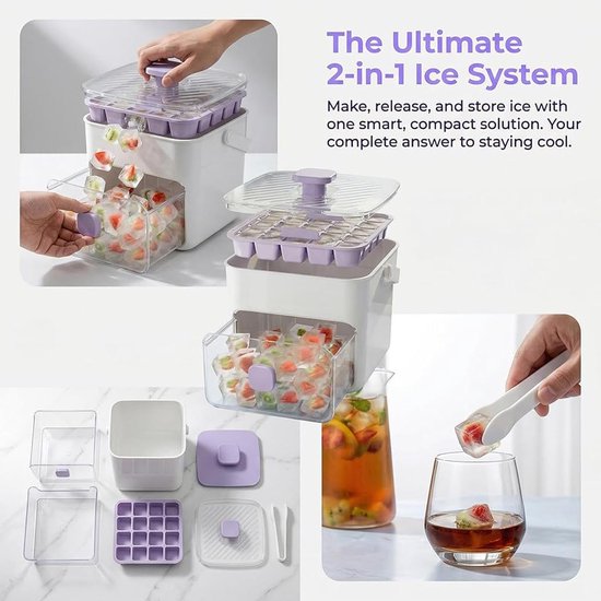 Ijsbakjes Met Deksel - IJsmaker Bak - Dranken Koelen - 50 Compartimenten - 18.5 x 17.3 x 14.9 cm - Wit — afbeelding 4