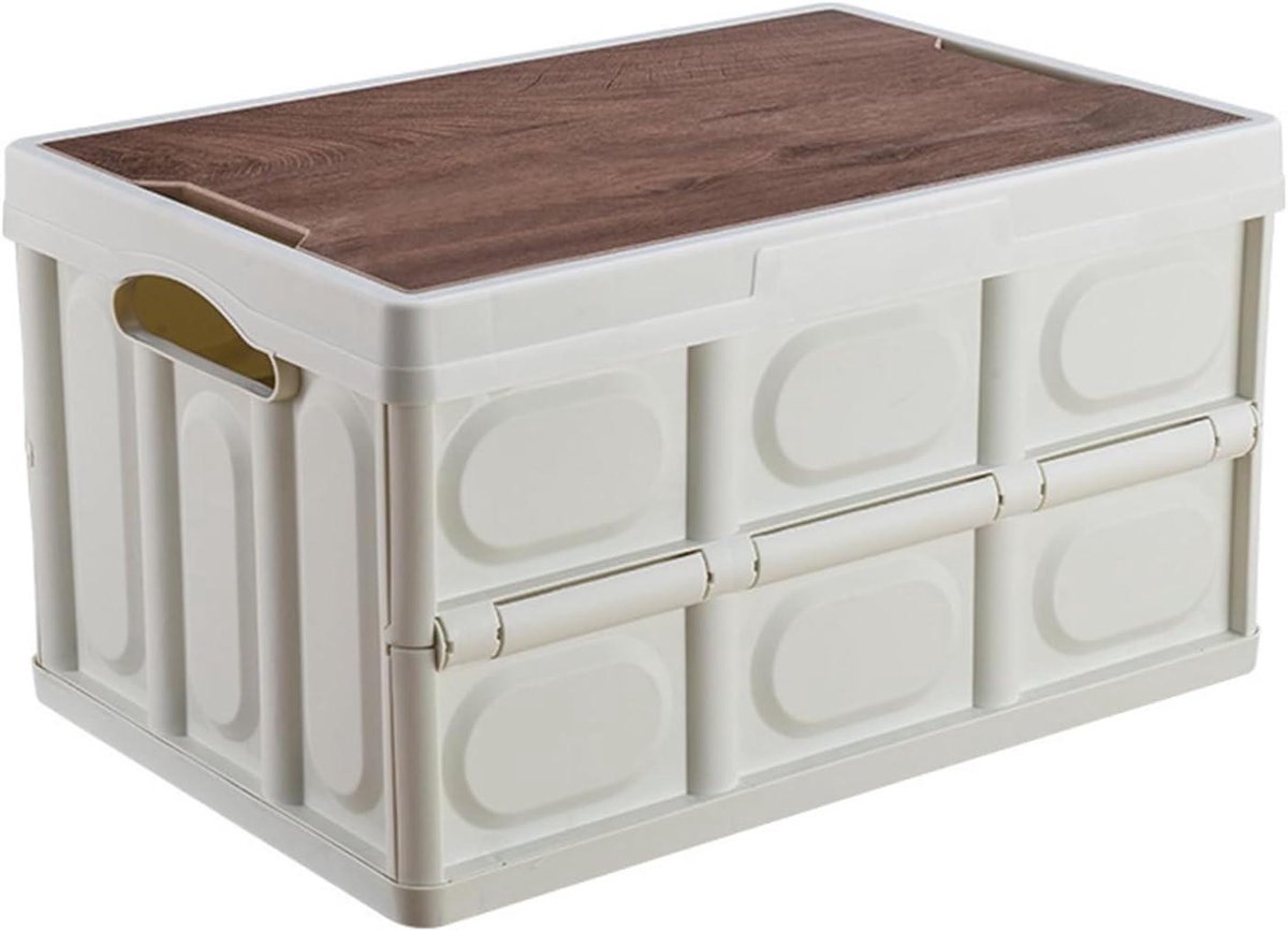 Opvouwbare Opbergbox - Opbergbak Organizer - Buiten Kamperen - Houten Deksel - 30 Liter - Wit