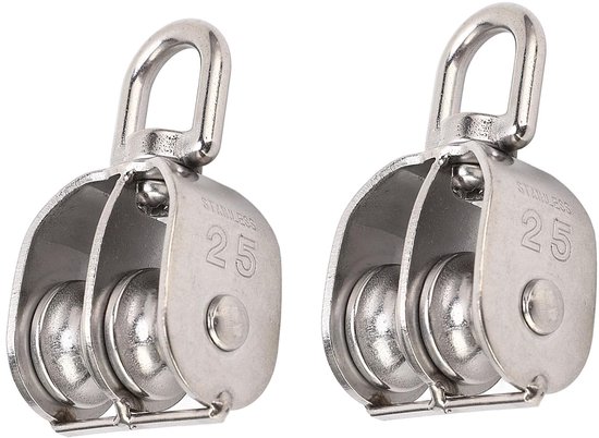 2Pcs RVS Dubbele Pulley M25 - 150kg Draagvermogen Swivel Pulley Wielen — afbeelding 4