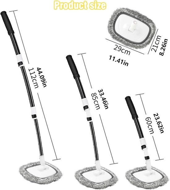Autowasborstel - Schuimborstel Mop - Voertuigen Reinigen - Verstelbare Telescoopsteel - 50-110 cm - Zwart — afbeelding 5