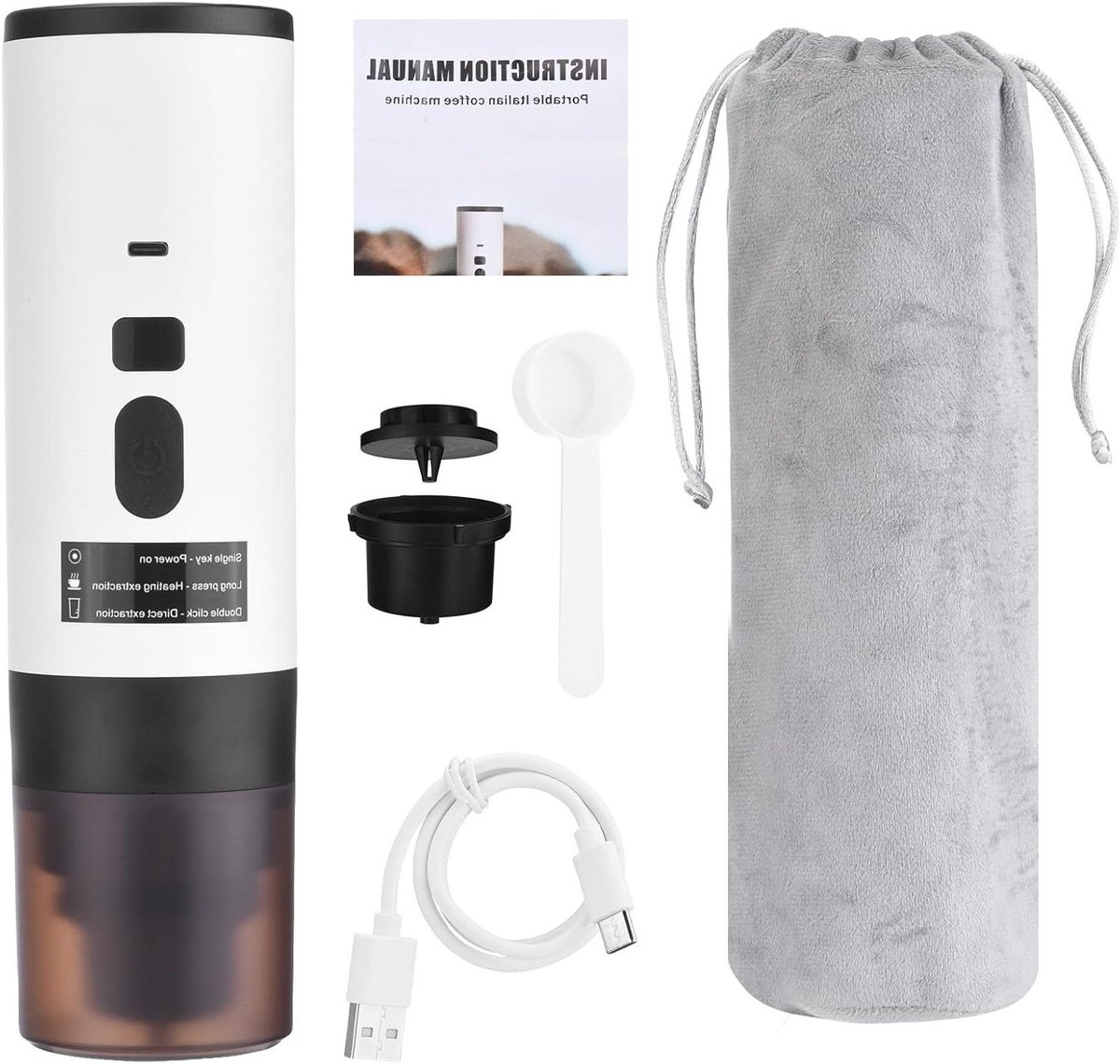 Draagbaar Koffiezetapparaat - Reis Koffiemachine - Koffie Zetten Onderweg - 15 Bar Druk - 27 cm Hoog - Zwart