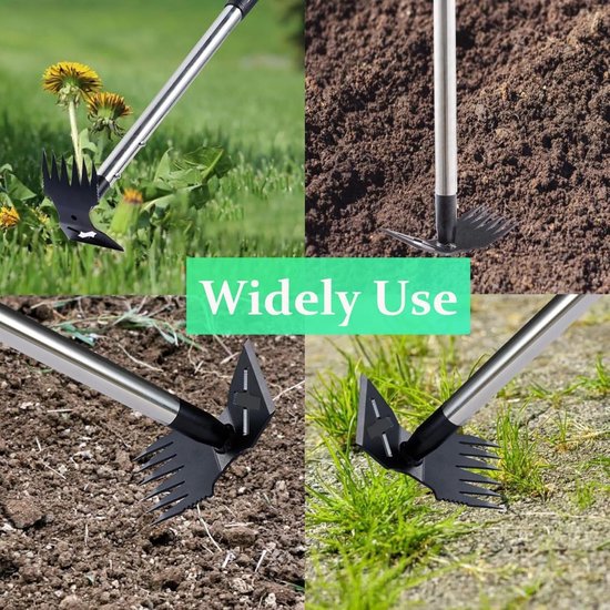 Onkruidverwijderaar Lange Steel - Tuingereedschap Hark Schoffel - Onderhoud Gazon Tuin - 2-in-1 Kop Verstelbaar - 150 cm - Zwart — afbeelding 5