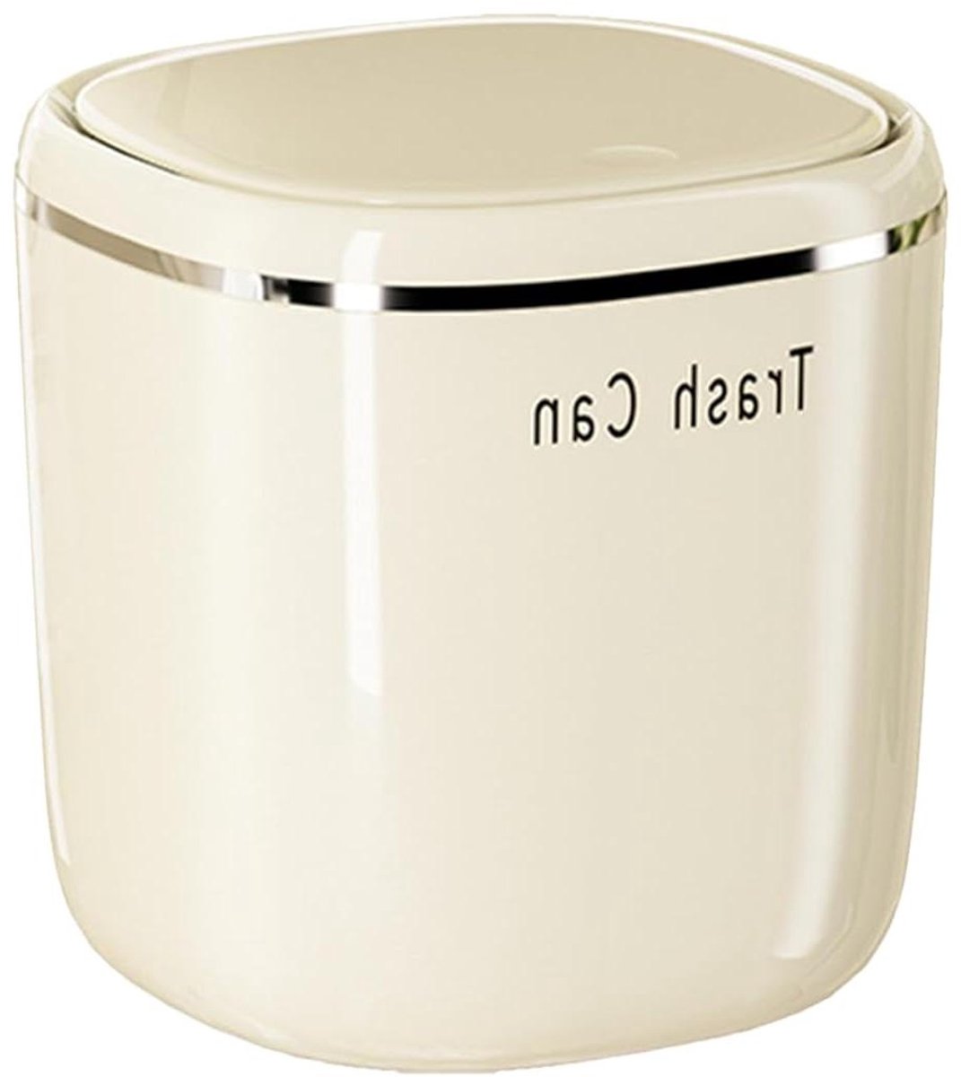 Desktop Prullenbak - Mini Afvalemmer - Kantoor Organiseren - Drukknop Deksel - 26 liter - Beige