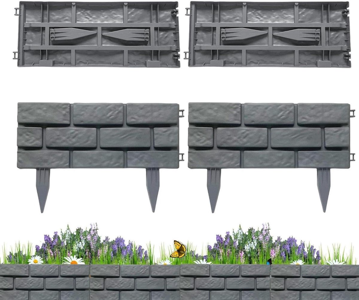 Tuinomheining Steenlook - Tuinafscheiding Borderrand - Tuinranden Creëren - Afneembare Steenlook - 46 x 19 cm - Grijs
