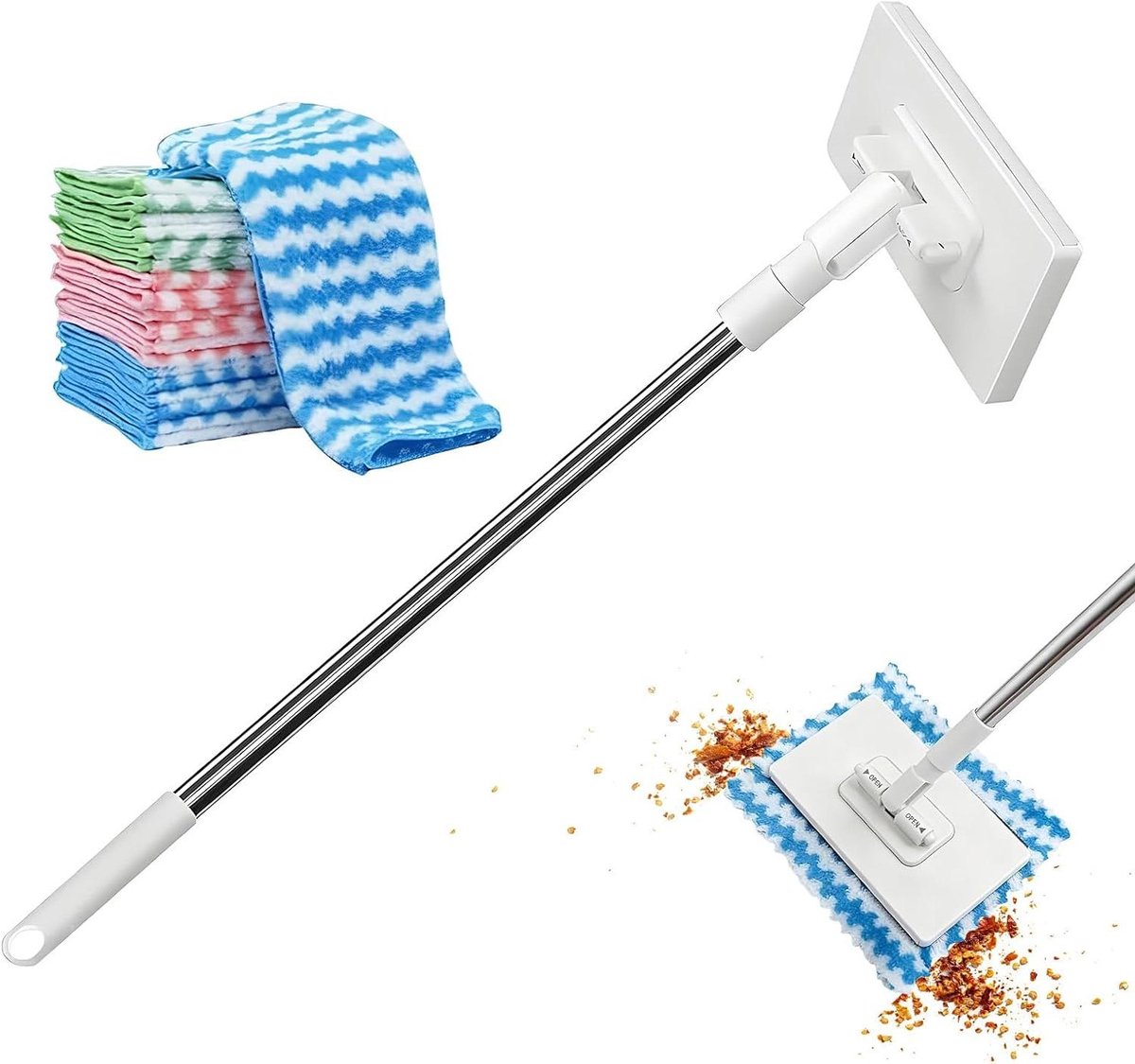 Clip mop - Vloerwisser - Efficiënt schoonmaken - Herbruikbare doekjes - 100 cm - Uniek