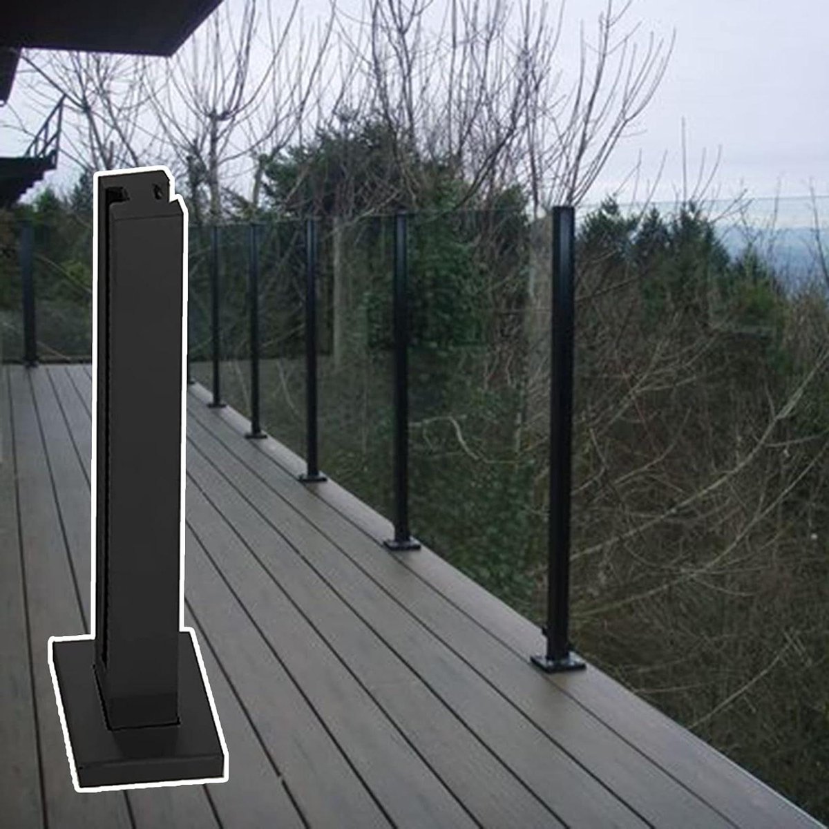 Glazen Balustrade Paal - Hekwerk Paal Balkon - Veiligheid Creëren - Geborsteld Roestvrij Staal - H 150cm - Zwart