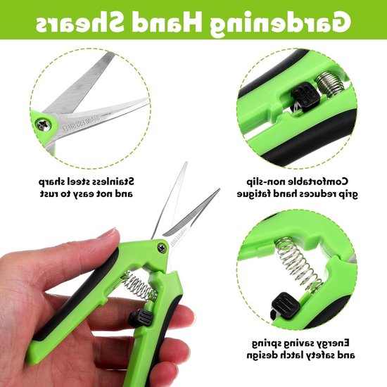 Set van 2 Tuinscharen voor Oogsten en Snoeien, Met Vergrendelbare Handgreep en Gebogen Titanium Coated Bladen, Ideaal voor Bonsai, Rozen en Planten, 16.5 cm — afbeelding 2