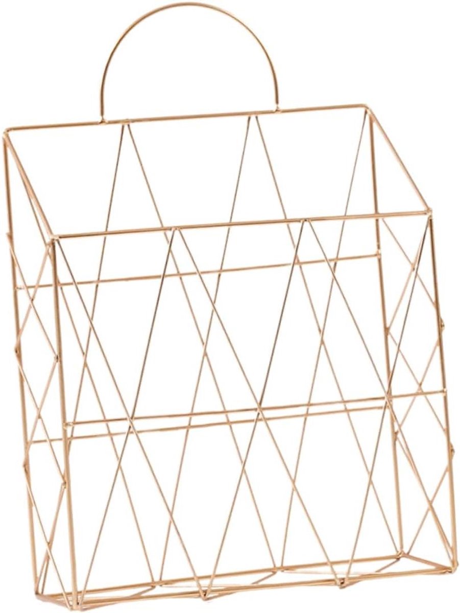 Opbergmand Metaal - Bureau Organizer - Thuis Kantoor - Met Ophanghaak - 25.5 cm - Goud