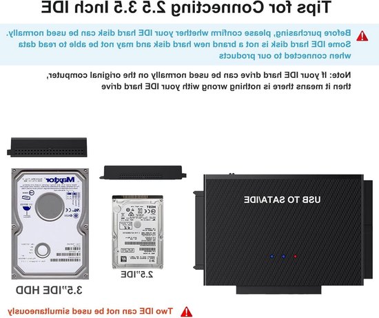 USB 3.0 Adapter voor 2.5 en 3.5 Inch HDD/SSD met 12V 2A Voeding, IDE SATA Compatibel met Windows en Mac — afbeelding 2