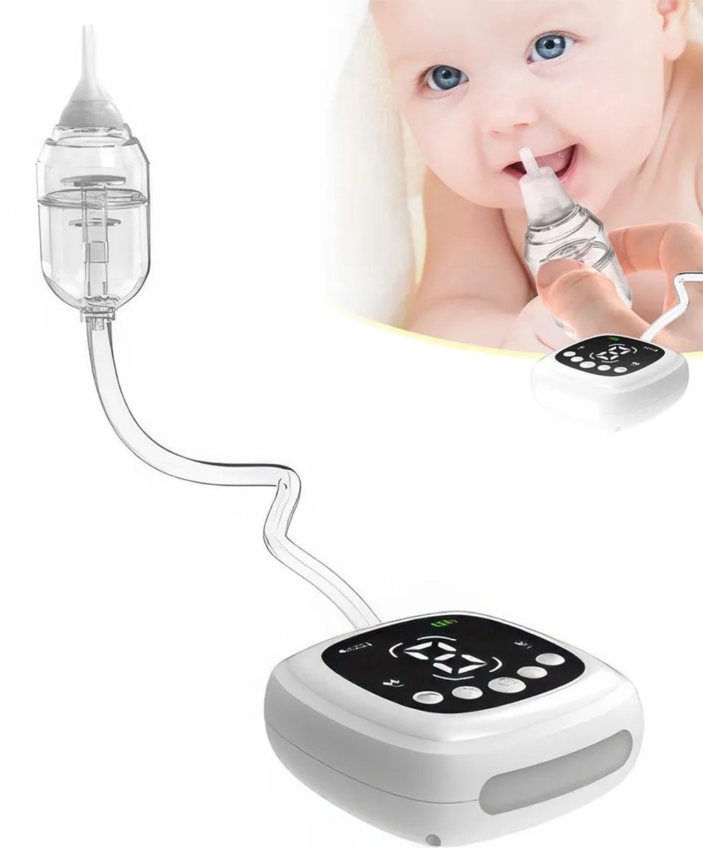Elektrische neusaspirator voor baby's, 9 zuigniveaus voor het reinigen van de neus van kinderen, rustgevend nachtlampje en muziek, 5 opzetstukken voor de zuigmond, opvouwbare slang.