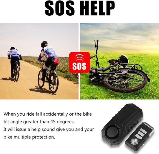 Afstandsbediening Alarm Bike Lock - Verstelbaar 7 Level - 113dB - 6 Kind Geluid - Motorfiets Voertuig Elektrische Auto Veiligheid Lock - Inbreker Siren - 10-50M Afstandsbediening - Sos help - Waterdicht - Installatie van EOTVIA — afbeelding 4