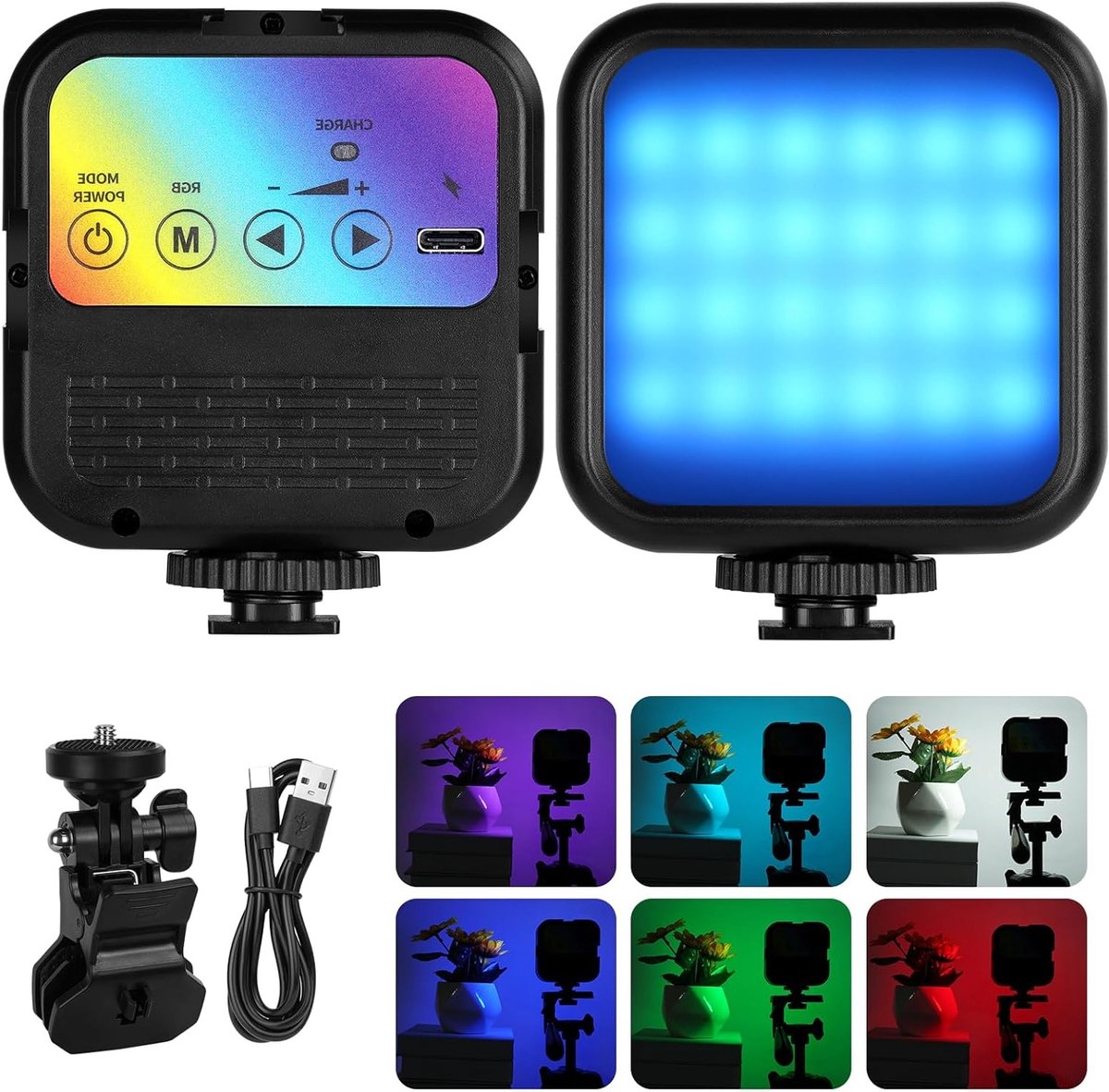 RGB Video Light voor Camera, 360° Full Colour LED Lamp, Dimbare Oplaadbare Verlichting voor Vloggen, Fotografie en Videoconferenties, 3000K-7000K