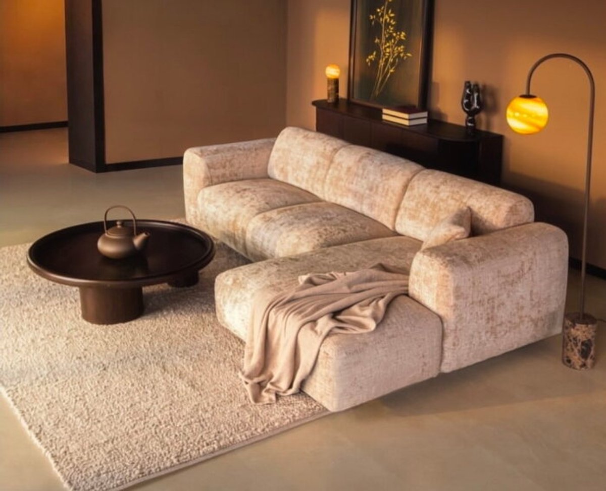 Meubelplaats Hoekbank Kiki Cremona 14 - 2-zits arm links + chaise longue arm rechts - 282x165 cm - Beige