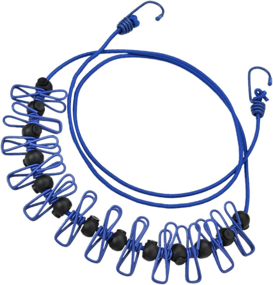 Reiswaslijn - Waslijn clips - Kleding drogen - Winddicht ontwerp - 1.7 meter - Blauw