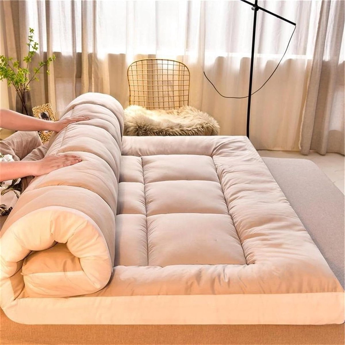 Japanse futonmatras - Opvouwbaar logeerbed - Comfortabel slapen - Draagbaar en ademend - 90 x 200 cm - 3