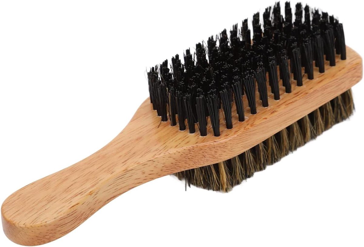 Dubbelzijdige Baardborstel - Baardkam Hout - Baard Verzorgen - Rubberen Handvat - 18 cm - Bruin