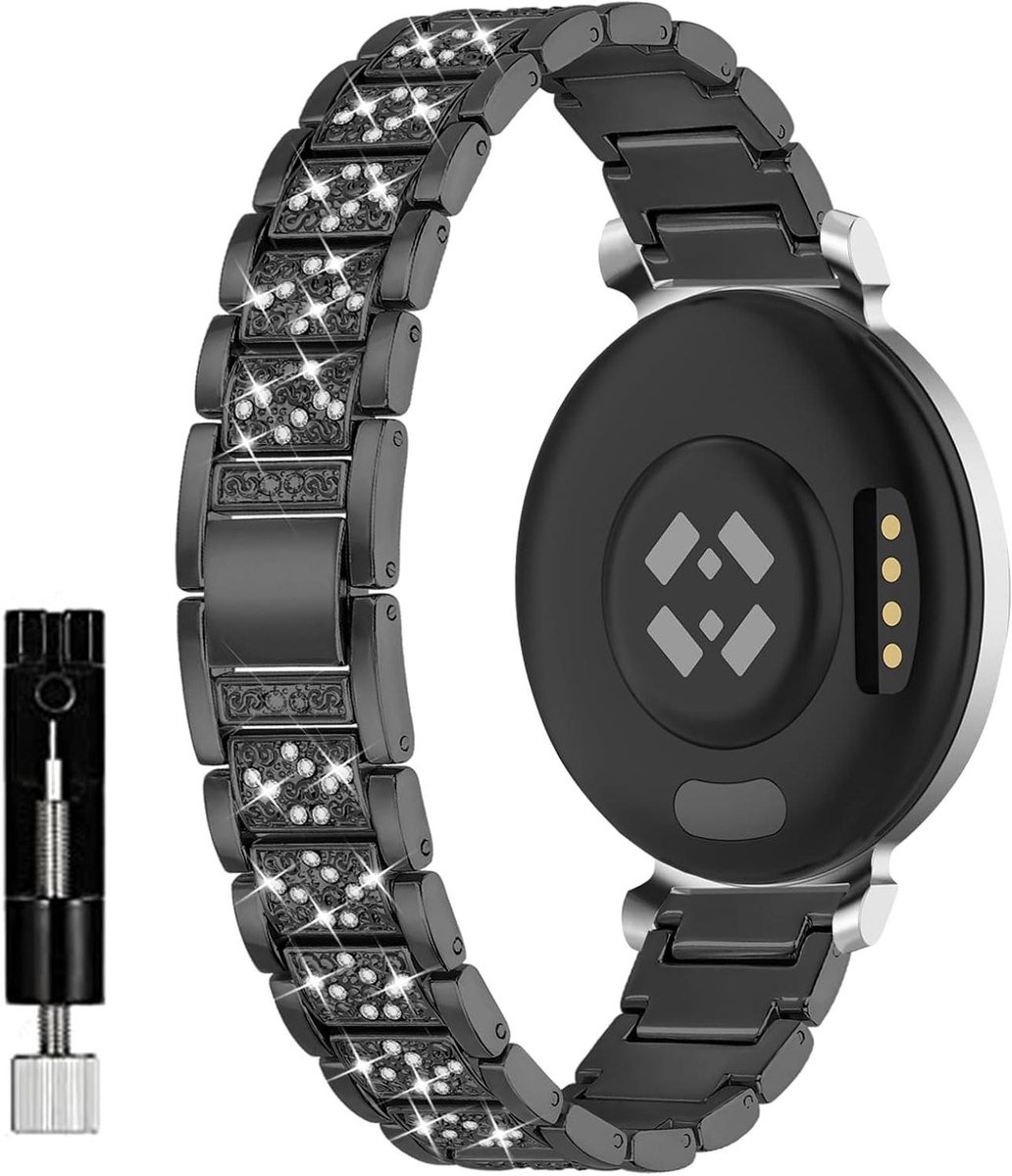 Horlogeband - Reservearmband Smartwatch - Personaliseren Smartwatch - Roestvrij staal met strass - 20.6 x 6.9 x 1.9 cm - Zwart