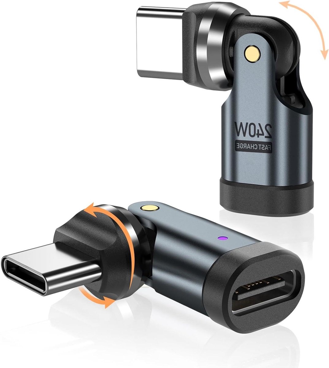 USB C Adapter - Haakse Stekker - Gegevens Overzetten - 240W Snelladen - 2 Stuks - Zwart