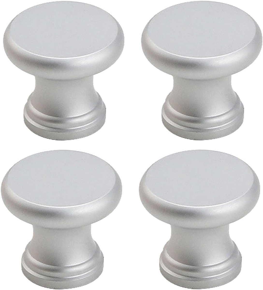 Moderne Ronde Ladeknoppen van Mat Aluminium voor Keukenkasten, Meubels en Badkamer - 4 Stuks met Schroeven