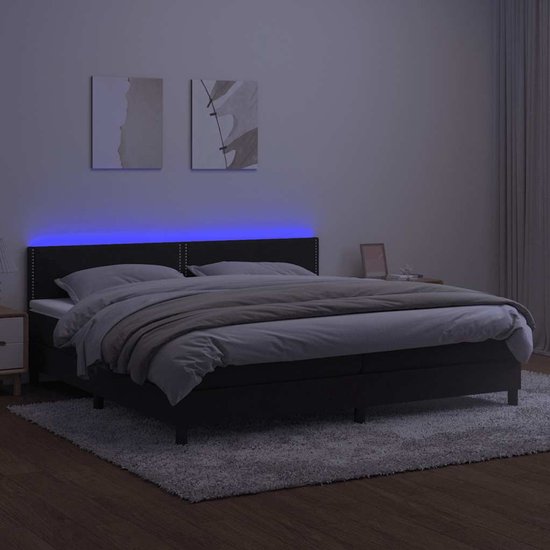 vidaXL - Boxspring - met - matras - en - LED - fluweel - zwart - 200x200 - cm