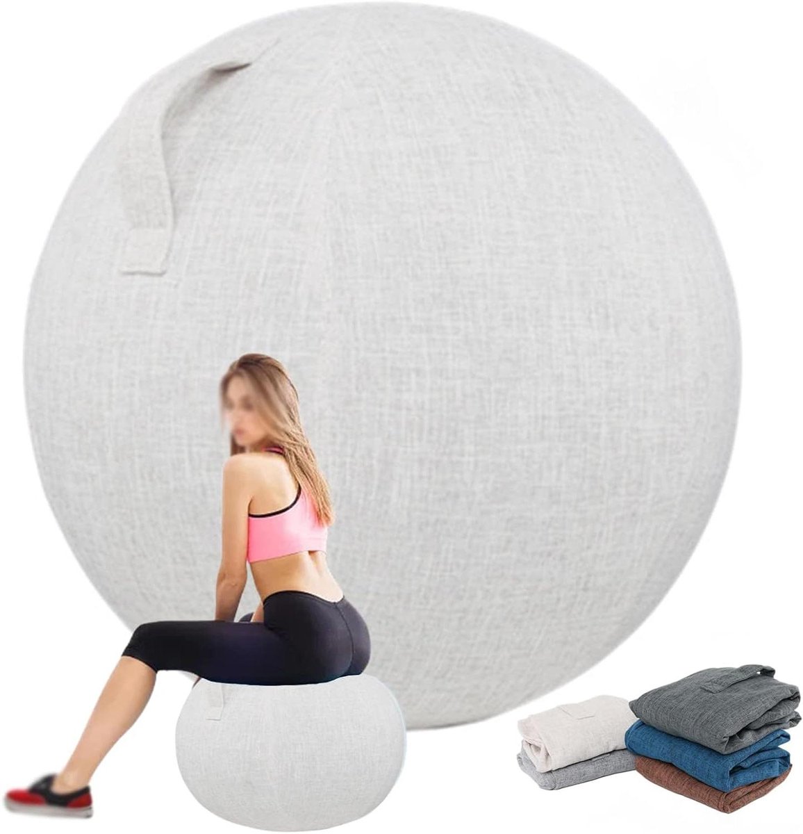 Yogabalhoes - Oefenbalhoes Stabiliteitsbal - Houding Verbeteren - Ademend Linnen Materiaal - 55 65 75 cm - Grijs