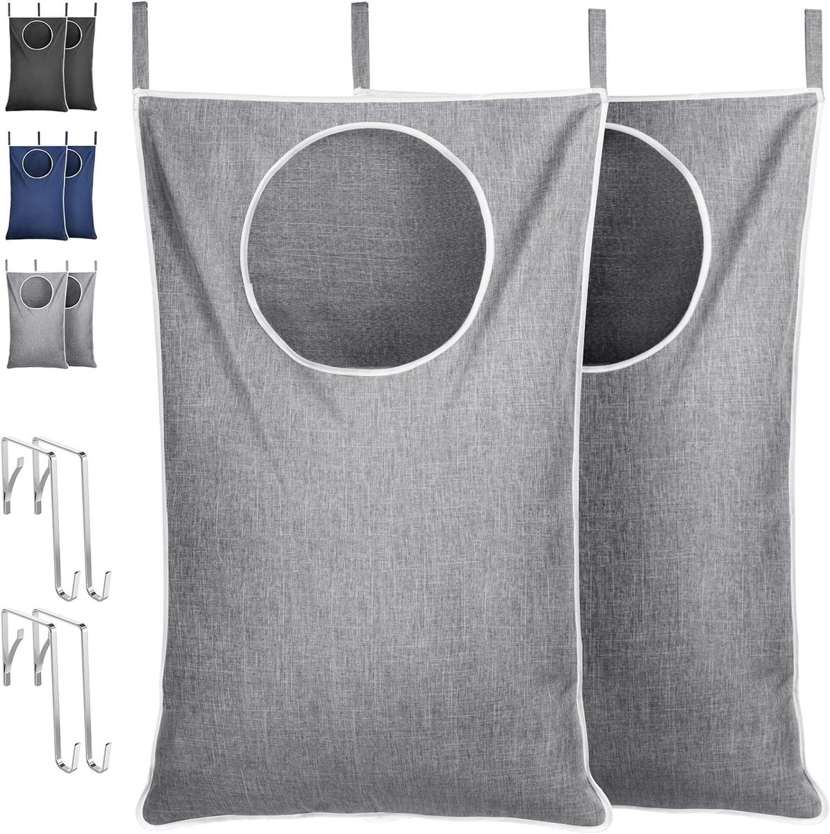 Hangende Wasmand - Wasknijperzak - Ruimte Besparen - Verstelbare Haken - 92 x 57 cm - Lichtgrijs